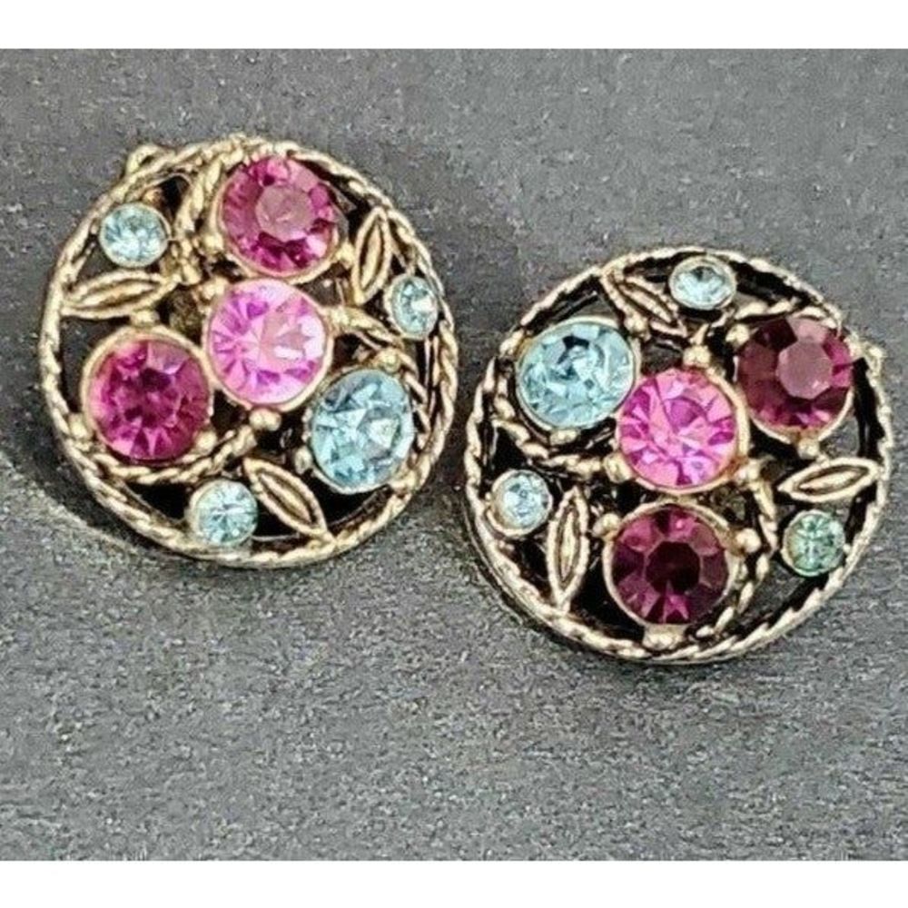 Vintage Round fruit salad clip on earrings
